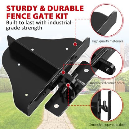 Mofeez Anti Sag Gate Kit Fence Gate Hardware - Heavy Duty 90 Degree Right Angle Hinges with Self-Locking Gate Latch & Corner Brace - for Wood Gates, Garden Fence (2 Set) - size: 2 Set