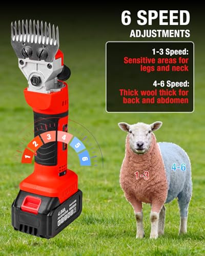 INCENDIOS Cordless Sheep Clippers with 2X 4000mAh Batteries,6-Speed Control | 2400 RPM Motor, 500W Heavy Duty Electric Animal Shears for Sheep, Alpacas, Goats, Farm Livestock