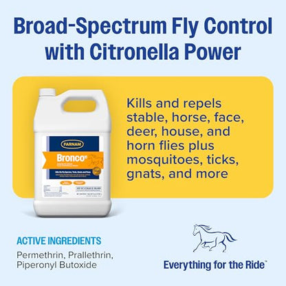 Farnam Bronco E Fly Spray for Horses, Dogs & Premises 128 oz Refill - size: 128 fl oz
