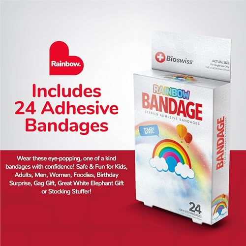 BioSwiss Bandages, Rainbow Shaped Self Adhesive Bandage Set, Latex Free, Sterile Wound Care, 24 Count - color: Rainbow, size: 24-Count Box