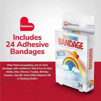 BioSwiss Bandages, Rainbow Shaped Self Adhesive Bandage Set, Latex Free, Sterile Wound Care, 24 Count - color: Rainbow, size: 24-Count Box