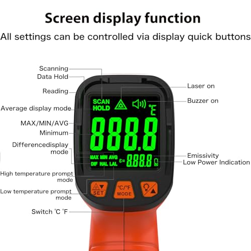 58°F to 1796°F Infrared Thermometer Gun,Professional 50:1 - color: Orange/-58°F to 1796°F