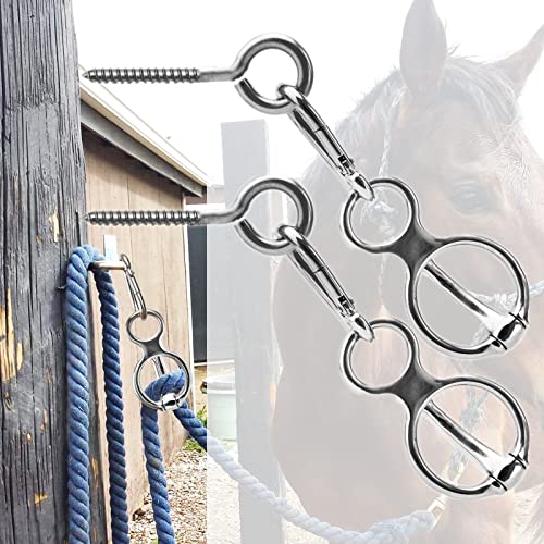 2pcs Horse Tie Ring, Heavy Duty Stainless Steel Tie Ring Horse Training Equipment with Eye Bolt,Quick snap,Humane and Safe Tie Way - style: Silver-2PCS