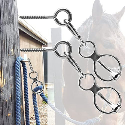 3 Pcs Horse Tie Ring,Heavy Duty Stainless Steel Tie Ring Horse Training Equipment Horse Tack and Supplies with Eye Bolt,Quick snap,Humane and Safe Tie Way - style: Silver-3PCS
