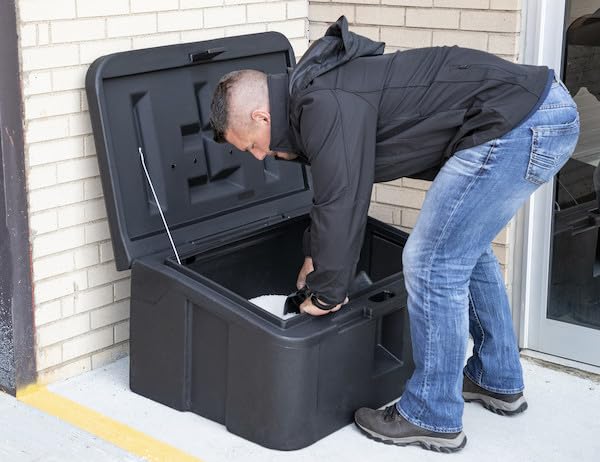 Buyers Products 9031105 Heavy Duty 35 Gallon Poly Storage Bin, Black | Weather-Resistant 35 Gallon Storage With Lockable Lid, Forklift Slots And Stackable, Corrosion-Free Construction And Gear - size: 36 Gallon Capacity