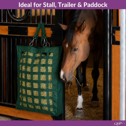 QHP Slow Feeder Hay Bag for Horses - color: Dark Green