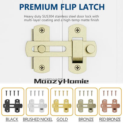 4 Inch Flip Latch Gate Latches, 180 Degree Flip Barn Door Lock Latch, Heavy Duty SUS304 Stainless Steel Flip Sliding Latch, Bolt Buckle Lock for Barn Wood Fence Sliding Doors, Bronze,2 Pack - color: Bronze