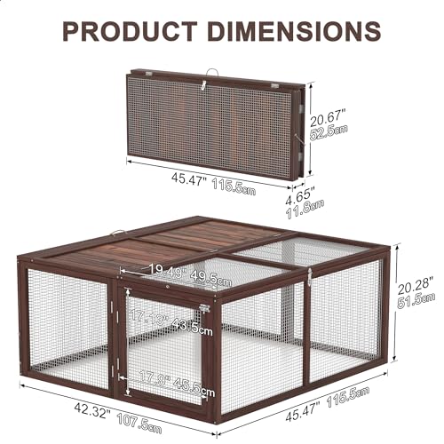 Portable Chicken Coop Run, Folding Rabbit Hutch, Brown - color: Brown