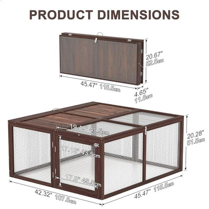 Portable Chicken Coop Run, Folding Rabbit Hutch, Brown - color: Brown