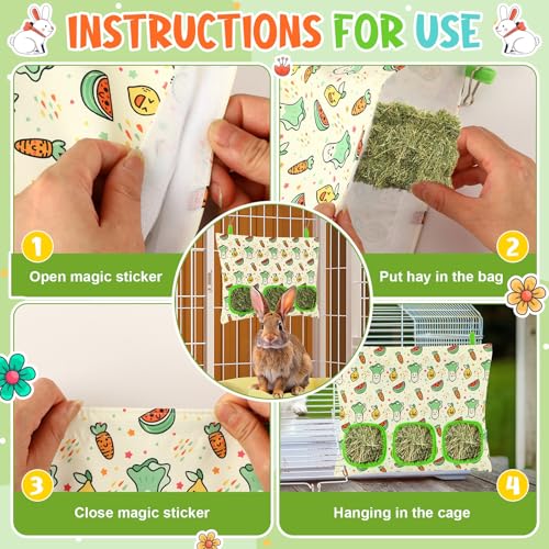 UPINS 2 Pack Guinea Pig Hay Feeder Bag,Bunny Rabbit Cage Bag Hanging Holder - color: Red Green, size: 34 x 28 cm