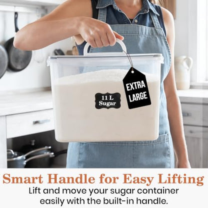 Extra Large Flour Sugar Storage Containers Set – 11L | 372oz Airtight Flour Container with Easy Carry Handle, BPA-Free, Flour and Sugar Containers, Pantry Kitchen Canisters, Fits 14 lbs Flour