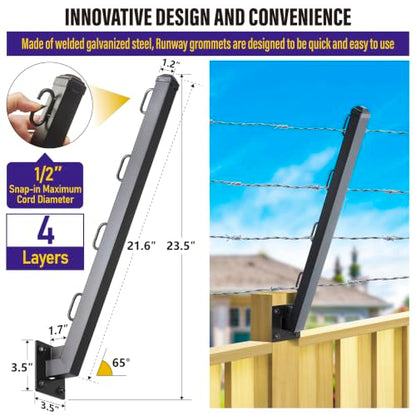 Hulave 8-Pack Angle 25° Fence Post Extender High 23" Fence Barbed Wire Extend Arm for Outdoor Fences to Increase Height for Privacy,Security Prevent Animals from Jumping and Breaking in (Matte Black) - size: 23.5in-25°Angles