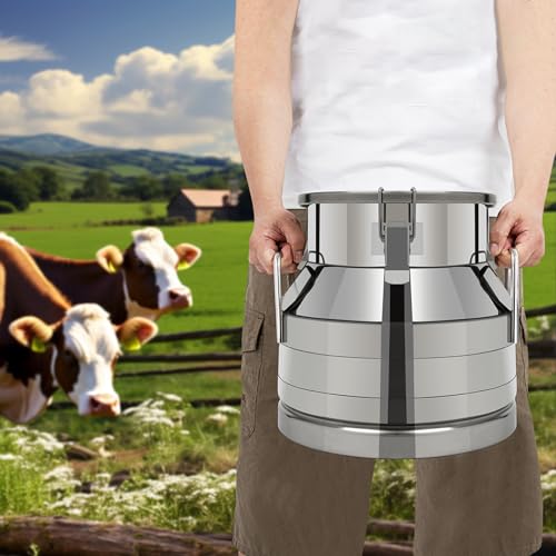 Milk Can, Stainless Steel Milk Jug with Handle & Lid, Heavy Duty Milk Pail Bucket for Milk Wine Storage (12L/3.16 Gallon) - size: 12L/3.16 Gallon