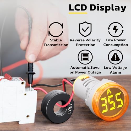 DROK AC Amp Meter 100A, Pack of 3 AC 0-100A Current Tester Digital Larger LED Screen Current Meter Suitable for 110V 220V Green Red Yellow Signal Indicator Light Panel - size: Regular, style: Amp - Circular