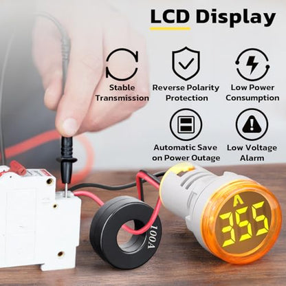 DROK AC Amp Meter 100A, Pack of 3 AC 0-100A Current Tester Digital Larger LED Screen Current Meter Suitable for 110V 220V Green Red Yellow Signal Indicator Light Panel - size: Regular, style: Amp - Circular