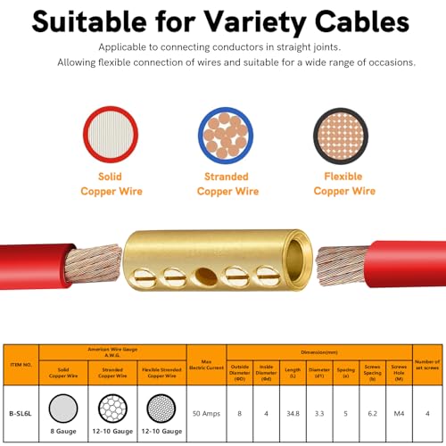12-10 Gauge Wire Butt Connectors 10 PCS Brass Mechanical Butt Splice Connectors Kit 12-10 AWG Mechanical Splices Screw Sleeve Connector 10 PCS Mechanical Splices & 3:1 Heat Shrink Tubes - size: 12-10 Gauge, style: Mechanical Splice - Bare Pure Brass