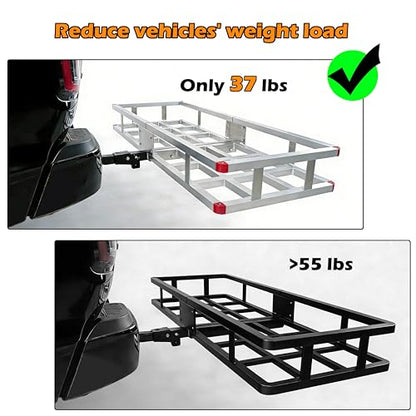 60 x 20 x7 Aluminum Cargo Carrier Hitch Mount | 500lb Heavy Duty Folding Luggage Rack - Powder Coated 2" Angled Shank for Ground Clearance - Rustproof Vehicle Cargo Basket for SUV & Truck Storage - color: Aluminum 60x20x7 inch