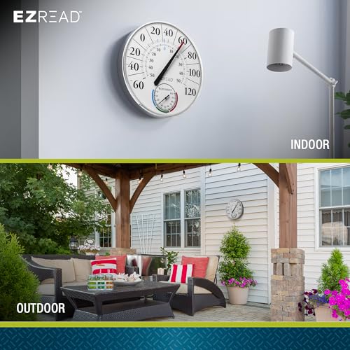EZREAD Hanging Dial Thermometer 840-1212 Weather Thermometers for Indoor and Outdoor Use, Large 12.5 Inch Diameter, Easy to Read Numbers, Basic White Dial/Hygrometer - color: White