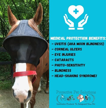 EquiVizor Solar Vizor Horse Fly Mask (Size Mini), 100% UV Eye Protection for Horses with Uveitis, Photosensitivity, Ulcers, Head Shaking, Eye Injuries. Also Available in Pony, Cob, Full - size: Mini