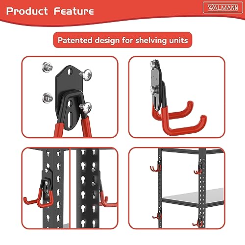 WALMANN Garage Storage Hooks, Wall Mount Utility Hooks for Tools | Wall Hooks for Ladders, Cords, Folding Chairs, Shovels and Rakes, Shelving Hooks for Keyhole Shelving Units - style: Orange-red Hook