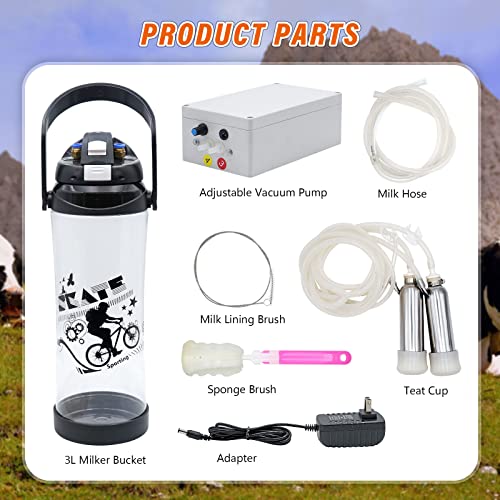 3L Cow Milking Machine Electric Pulsation Vacuum Pump Cow Milker - size: Cow