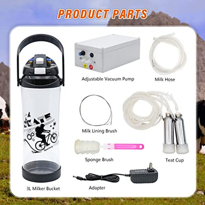 3L Cow Milking Machine Electric Pulsation Vacuum Pump Cow Milker - size: Cow