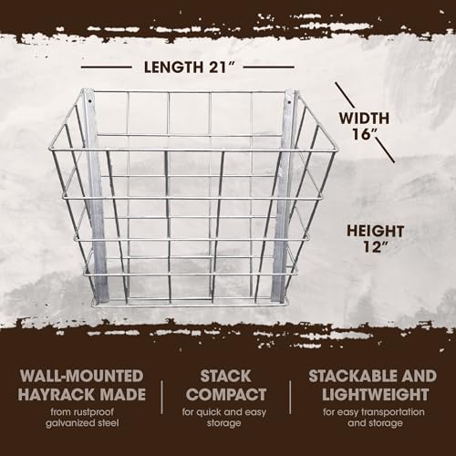 Rugged Ranch Galvanized Steel Livestock Hay Feeder Rack for Goats, Sheep, Horses and Cattle – 21"x16"x12", Silver, Wall-Mounted, Rust-Resistant, Lightweight and Stackable - size: 1 Pack