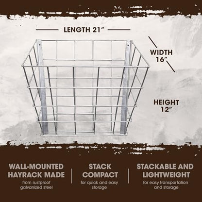 Rugged Ranch Galvanized Steel Livestock Hay Feeder Rack for Goats, Sheep, Horses and Cattle – 21"x16"x12", Silver, Wall-Mounted, Rust-Resistant, Lightweight and Stackable - size: 1 Pack
