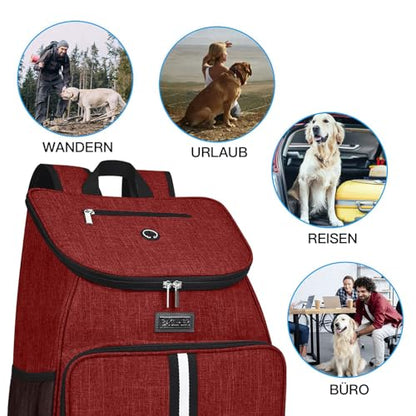 BAGLHER丨Dog Travel Bag, Airline Approved Pet Supplies Backpack, Dog Travel Backpack with 2 Silicone Collapsible Bowls and 2 Food Baskets - color: Red-A