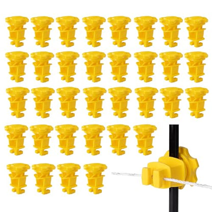 25 Pcs Yellow Rod Post Insulator, Electric Fence Insulators Screw Tight Round Fence Post Insulator, Electric Fence Wire Holding Insulator - size: 25