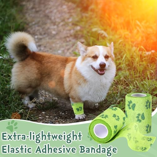 Geiserailie 6 Rolls No Chew Bandage for Dogs Self Adhesive Non-Woven Bitter Bandage Wrap for Dogs' Legs Paws Wounds Cats Animal, Green(3 Inches X 5 yd) - size: 3 Inches X 5 yd
