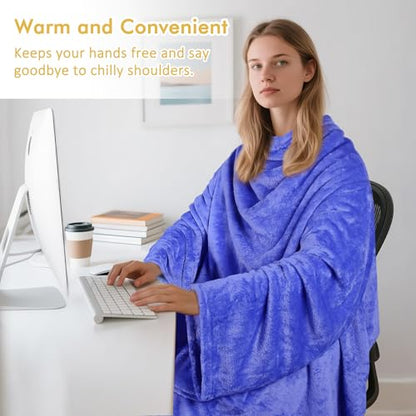 Catalonia Wearable Blanket with Sleeves for Women & Men, Fleece Wrap Throw - color: Blue