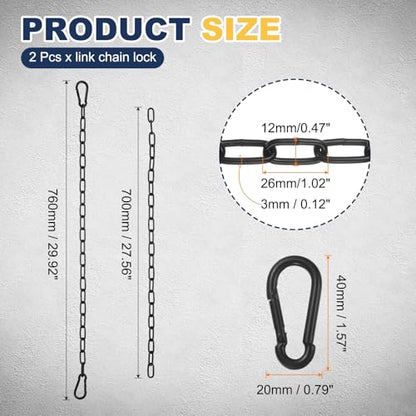PATIKIL 2 Pcs Gate Chain Lock, 30 in x 3mm Chain Dia Alloy Steel Hanging Chain Lock with 2 Open Clasps for Stall Barn Fence Gate Hammock Swing Punching Bags Sandbag Yoga Gym, Black - size: 30inch x 3mm