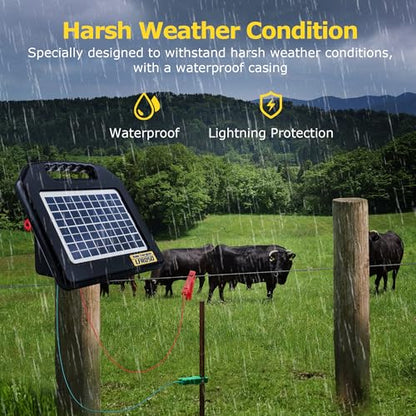 Solar Electric Fence Charger - 0.65 Joules 35 Mile Range Portable Solar Powered Electric Fence Charger, Integrated Machine for Livestock and Garden Protection - size: LFR050