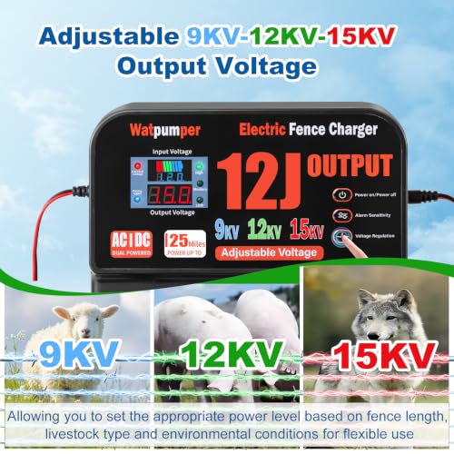 13 Joule Electric Fence Charger, Adjustable 9KV/12KV/15KV Output Voltage