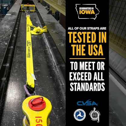 US Cargo Control Wire Hook Ratchet Straps 2 Inch x 12 Foot (4-Pack), 10,000 LBS Break Strength, Yellow 2 Inch Ratchet Straps Heavy Duty with J Hooks, Heavy Duty Tie Downs for Trailers and Trucks