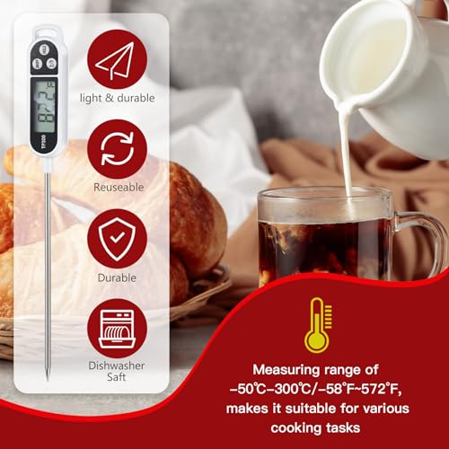 Copkim 6 Pcs Food Thermometer Instant Read Probe BBQ,White | Waterproof Stainless Probe, Accurate Temperature Reading, Meat Grilling Baking Water Milk Yogurt Cooking Kitchen BBQ - color: White