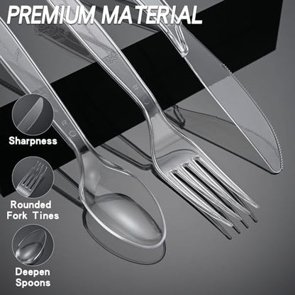 350 Count Clear Plastic forks, Extra Heavy Duty Plastic Forks | Premium Disposable Forks, BPA-Free stainless steel fork disposable for Party Supplies, Weddings and Everyday Use