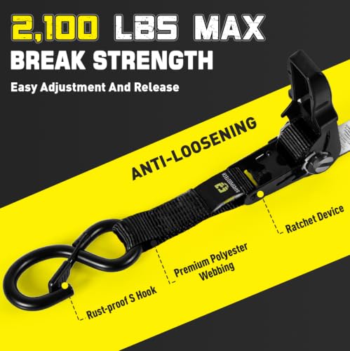 Boat Tie Down Straps to Trailer, 1 Inch x 4 FT Boat Transom Straps, 2100 LBS Break Strength with Security Lock S Hooks, Adjustable Boat Straps for Trailer, Jet ski, Boat, Kayak - color: Black
