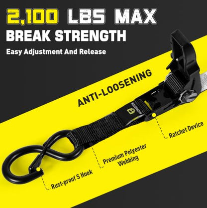 Boat Tie Down Straps to Trailer, 1 Inch x 4 FT Boat Transom Straps, 2100 LBS Break Strength with Security Lock S Hooks, Adjustable Boat Straps for Trailer, Jet ski, Boat, Kayak - color: Black