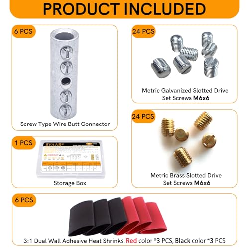 2 Gauge Wire Butt Connectors 6 PCS Tinned Brass Mechanical Butt Splice Connectors Kit 2 AWG Mechanical Repair Splice Kit Splice Screw Sleeves 6 PCS Mechanical Splices with 6 PCS 3:1 Heat Shrink Tubes - size: 2 Gauge, style: Mechanical Splice - Tinned Bras