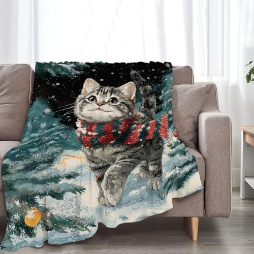 Cat Blanket Christmas Winter Night Blankets Kitten Gifts 80"x60" - color: Cat, size: 80"x60"