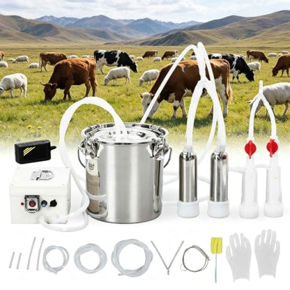 Electric Pulsating Milking Machine for Cows Goats,6L Stainless Steel Bucket - size: 6L