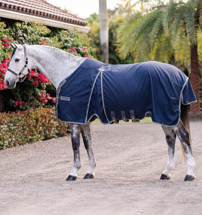 Horseware® Rambo® Optimo Stable Sheet - Navy/Thunderstorm Grey & Silver, 81 inches