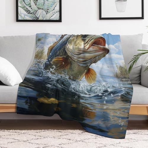Bass Fish Fleece Throw Blanket for Couch Adults Teens 40" X 50" - color: Bass Fish, size: 40x50 inch