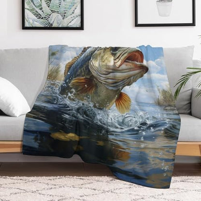 Bass Fish Fleece Throw Blanket for Couch Adults Teens 40" X 50" - color: Bass Fish, size: 40x50 inch