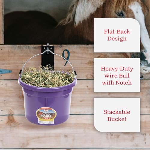 Little Giant P8FBPURPLE 2 Gallon All Purpose Heavy Duty Farm Flat Back Plastic Buckets for Supplies, Toys, Laundry, and Water, Purple, (4 Pack)