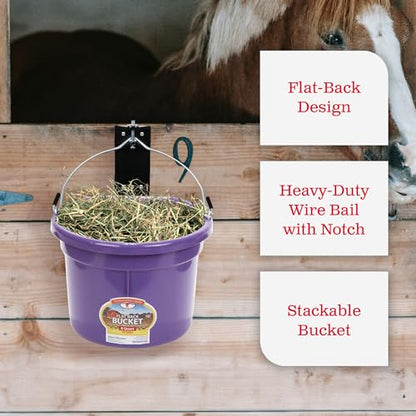 Little Giant P8FBPURPLE 2 Gallon All Purpose Heavy Duty Farm Flat Back Plastic Buckets for Supplies, Toys, Laundry, and Water, Purple, (4 Pack)
