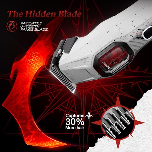 SUPRENT FANGS Professional Barber Clippers - High-Performance 13,000 RPM Vector Motor Hair Clipper Barber Trimmer Set, Professional Haircutting Kit with AI Speed Control, Patented U-Teeth Blade(WHITE) - color: White