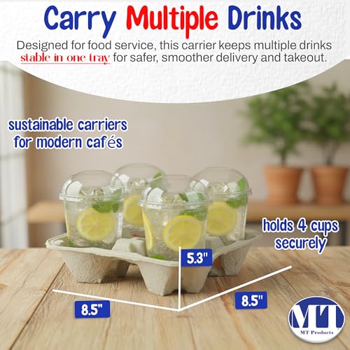 MT Products Pulp Fiber 4 Cup Drink Carrier 8-32 oz. - Drink Holder for Delivery - Pack of 25